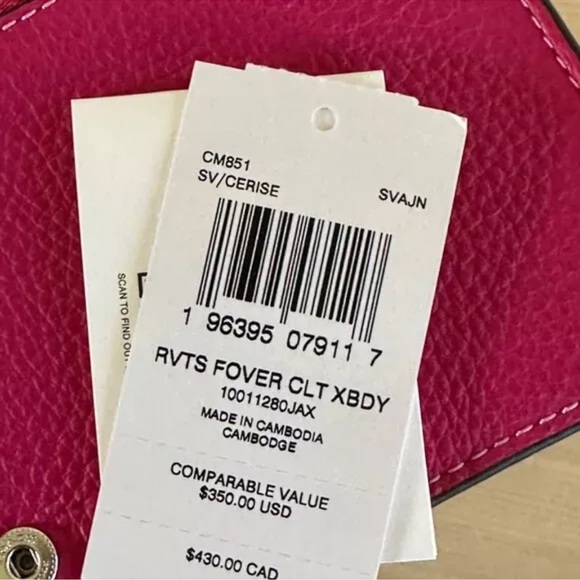 Coach CM851 Anna Foldover Clutch Crossbody Rivets Cerise Pebble Leather - Picture 9 of 10
